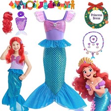 Girls Kids Mermaid Ariel Dress Accessories Outfit Princess Cosplay Party Costume