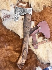 Serpent Viking Hand Carved Dragon High Carbon Steel Axe For Wood Chop Or Display
