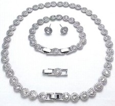Tennis Necklace Earrings Angelic Bridal Christmas  Bracelet Set Inspired 3pc