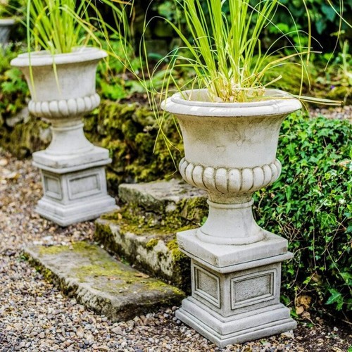 Pair medium stone cast - pair, urn