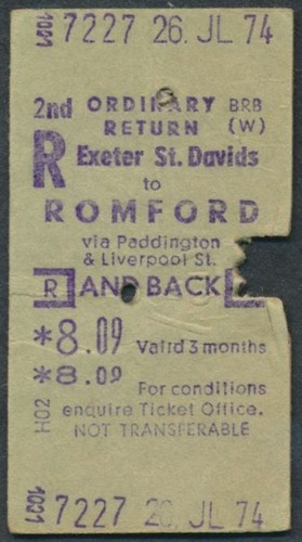 Railway ticket 2nd - cl, exeter