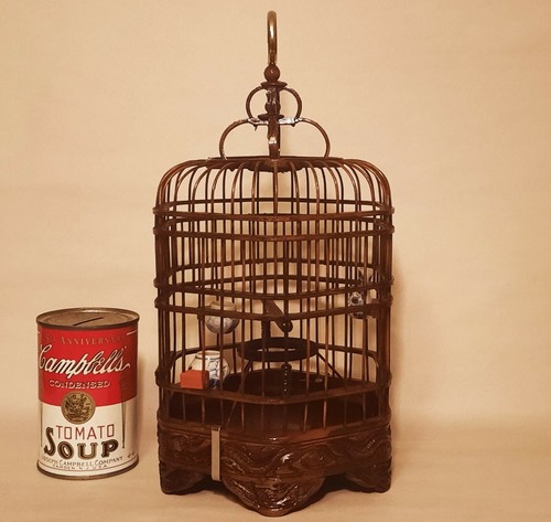 Tiny vtg bamboo bird - tiny!, cage