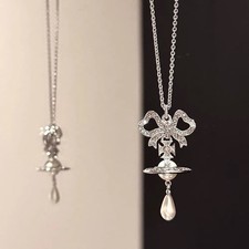 Vivienne Westwood Octavie Drop Pearl Necklace Tie Ribbon Box Orb New in box