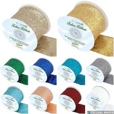 1m, 3m or 9m~  63mm wide Wired Edge Christmas Glitter Sparkle Ribbon Eleganza
