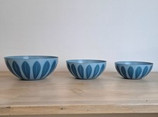 Vintage 1960s Cathrineholm  Lotus Enamel  Bowls Set of Three Blue Turquoise