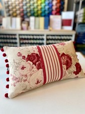 Lumber Cushion in Kate Forman Red Roses With Ticking Stripe