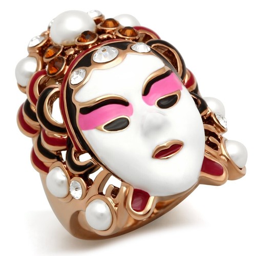 Geisha mask ring - white, enamel