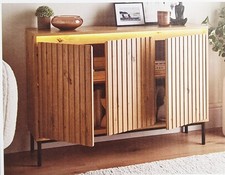 LED Sideboard 3 Door Buffet Storage Cabinet Cupboard Oak Finish Panelled Front