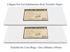 100 Sheets of 110gsm, 240mm x 99mm pre-cut mug Sublimation Heat Press Paper.