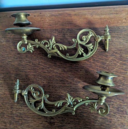 Pair antique brass piano - brass,