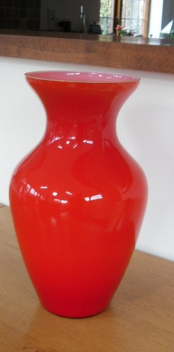 Vintage orangey red glass urn - glass,