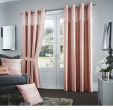 Aviv Sequins Style Fully Lined Thick Curtain Pair Ready Made Eyelet Top Curtains