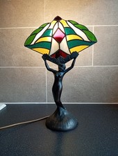 Art Deco Nude Winged Lady Lamp Loevsky L&L WMC 9902 Spelter Stained Glass fan