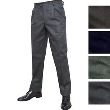 Pantalone Uomo Classico Flanella Misto Lana Invernale Due Pinces Pence Drop 6