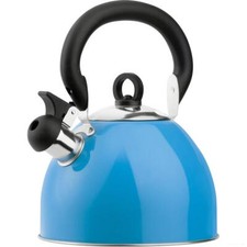 Blue Whistling Kettle 2.5 Ltr/Stainless Steel Polished Stove Top/Gas/Electric