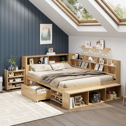 Double wooden storage bed - double,
