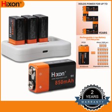 Hixon 9V Rechargeable Lithium ion Batteries 850mAh & 9V Battery USB Charger LOT