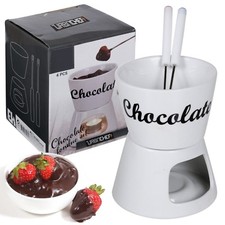 Chocolate Fondue Set 4 Pieces Ceramic Bowl Melting Pot Tea Light Heated 2 Forks