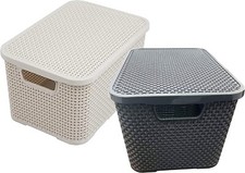Cream Grey Rattan Effect Home Office Multipurpose Storage Baskets With Lids