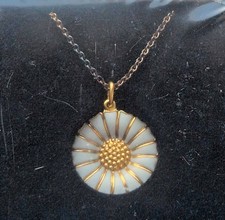 Georg Jensen. Gilded Sterling Silver DAISY Pendant with white enamel 18mm. BNIB