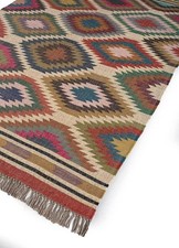 Carpet Boho Tribal Ma Vintage Style Kilim Rug Wool & Jute Handmade Flatweave