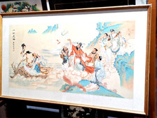 Vintage Chinese Painting on Silk of the Eight Immortals Crossing the Sea