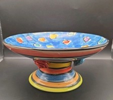 Mary Rose Young Art Pottery Handpaint Roses Abstract Pedestal Bowl Compote Dish