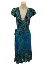 Matthew Williamson for H&M Midi Wrap Dress Women EUR S Green Peacock Feathers