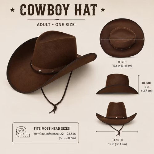 Brown faux leather cowboy hat - leather,