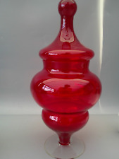 1960's red glass bon bon jar & lid
