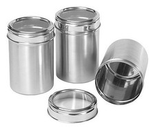 Set of 3 PLAIN Stainless Steel Polished Canisters Jars See through Clear Lid