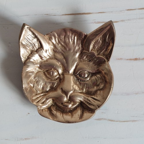 Vintage cat head brass ashtray - cat,