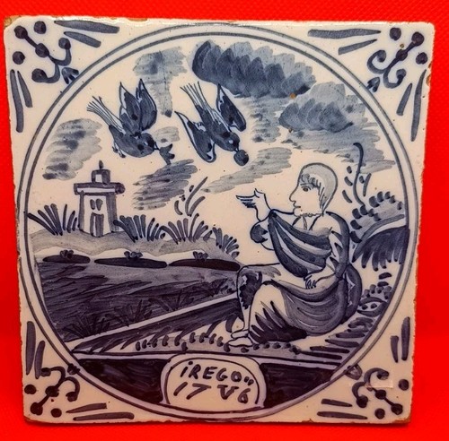 Antique delft tile depicting - tile,