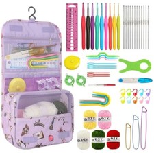 Ergonomic Crochet Hook Set with Rolls Yarn Knitting Needles Kit for Starters UK
