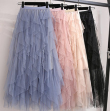 Women High Waist Mesh Tutu Maxi Skirts Sheer Net Tulle Pleated leyard Long Dress