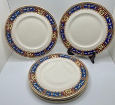 6 SOHO Pottery Ambassador Ware Red Yellow Bands Gold Trim Floral Dinner Plates