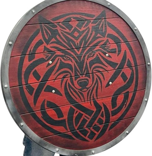 Viking shield red - fenrir, wolf