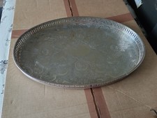 Silver Plate On Copper Oval Drinks Tray- Sheffield - England- 4 Bun Feet-