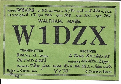 Qsl 1933 waltham - 1933,