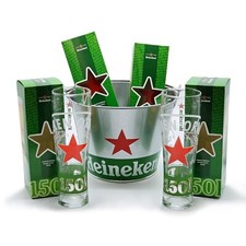 Heineken Glass Gift Set - 4 He150ken Anniversary Glasses Ice Bucket Father's Day