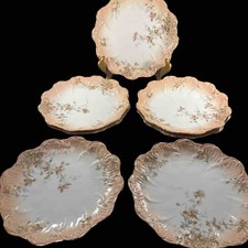 Set Of 5 Antique G. D&C LIMOGES France Hand Painted  Floral 9” Scalloped Plates