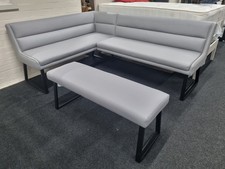 New Light Grey Leather & Black Metal Corner Dining Bench *Barker & Stonehouse*