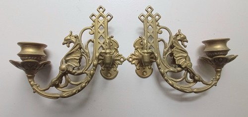 Pair antique griffin brass - griffin,
