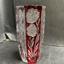 Vintage Anna Hutte Bleikristall Asti Rosaline 24% PbO Lead Crystal Ruby Vase