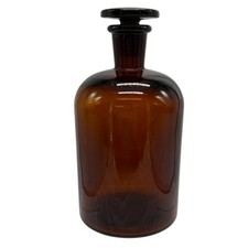 Apothecary Style Bottle Amber Glass Brown Stopper Marked W Table Mantle Decor