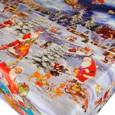 Merry Christmas Scene Christmas PVC Vinyl Wipe Clean Oilcloth Tablecloth
