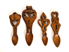 4 Welsh Love Spoons Hand Carved Signed