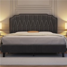 4FT6/5FT Double Upholstered Bed Frame with Adjustable Tufted Velvet Headboard