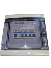 garage consumer unit IP65 weather proof 4 way with 63amp 30ma rcd plus 4 mcb,s