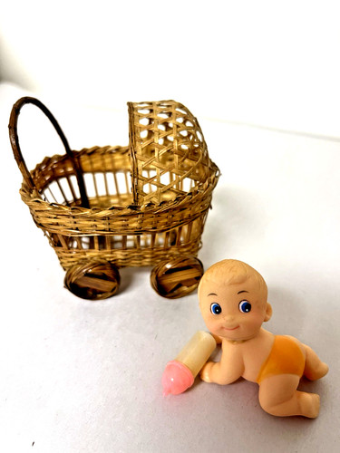 Vintage wicker miniature - wicker, baby